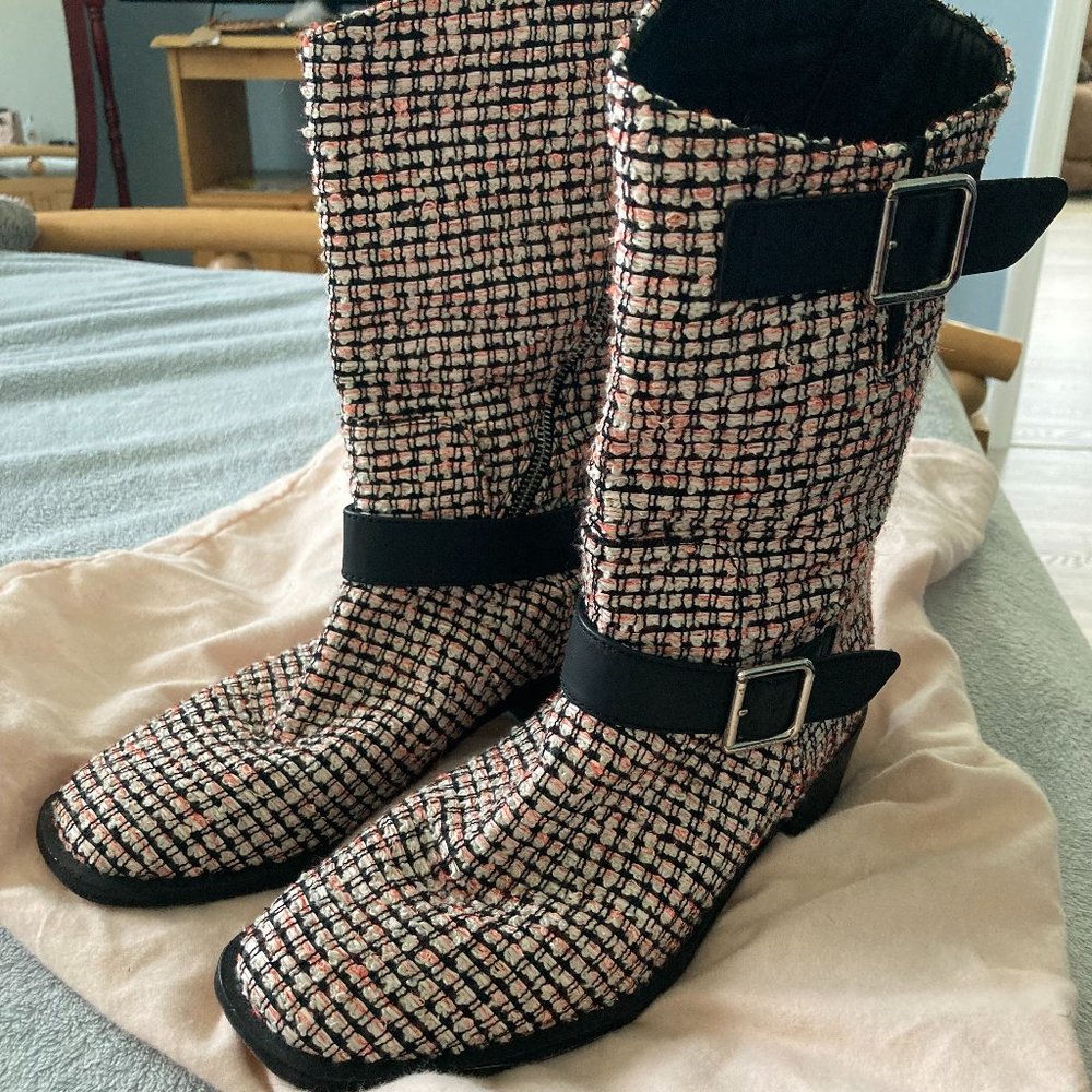 CHANEL Ankle Tweed Motorcycle Boots 39.5 Fits 8.5
